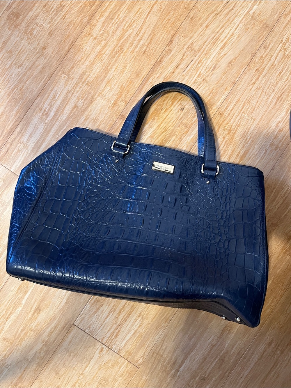Kate Spade Croc-Embossed Navy Leather Satchel